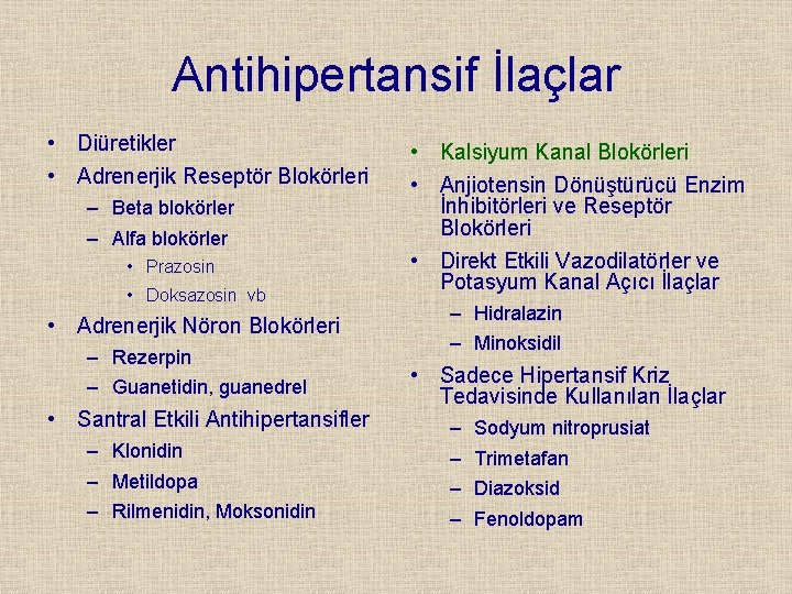 antihipertansif ilaçların monoterapisi)