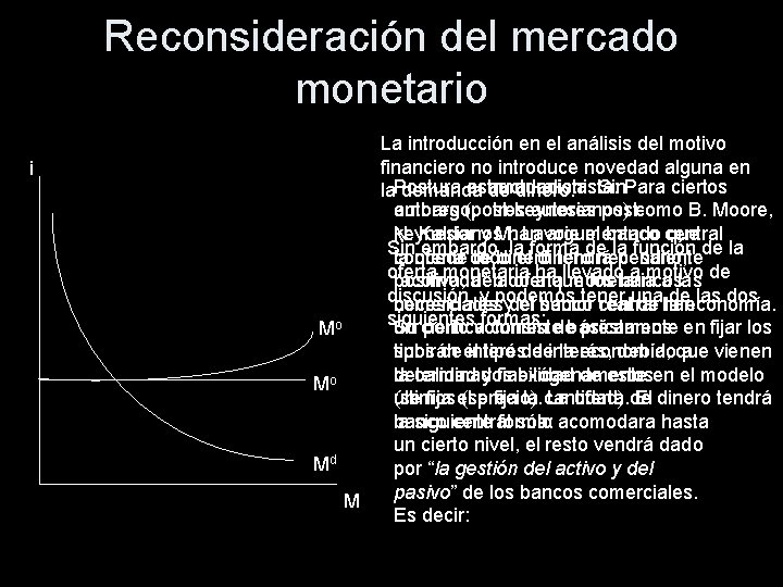 Reconsideración del mercado monetario i Mo Mo Md M La introducción en el análisis