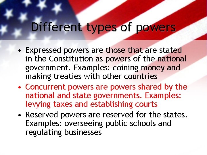 Different types of powers • Expressed powers are those that are stated in the