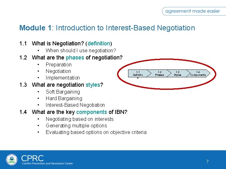 Module 1: Introduction to Interest-Based Negotiation 1. 1 What is Negotiation? (definition) • When