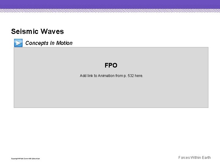 Seismic Waves Concepts In Motion FPO Add link to Animation from p. 532 here.