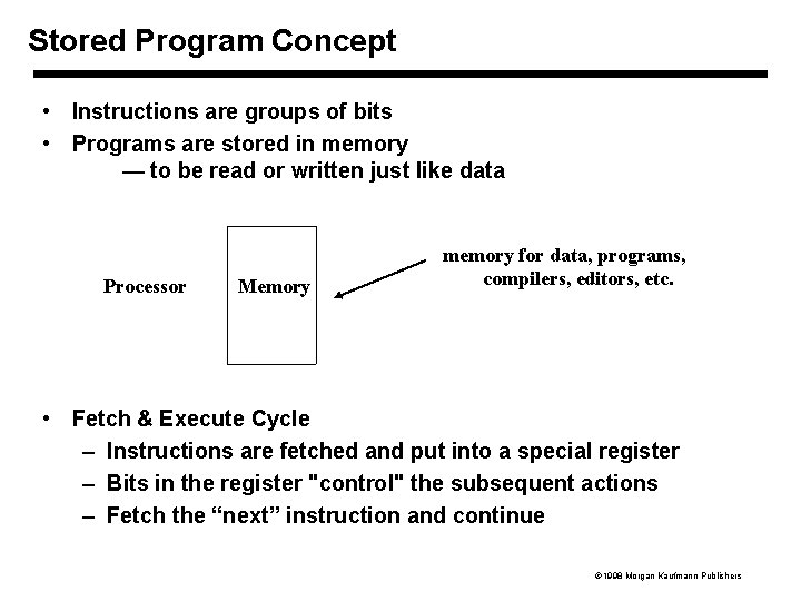 Stored Program Concept • Instructions are groups of bits • Programs are stored in