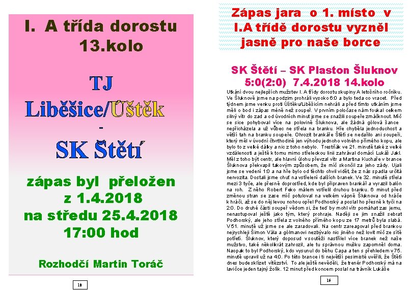 I. A třída dorostu 13. kolo Zápas jara o 1. místo v I. A I. A třída dorostu 13. kolo Zápas jara o 1. místo v I. A