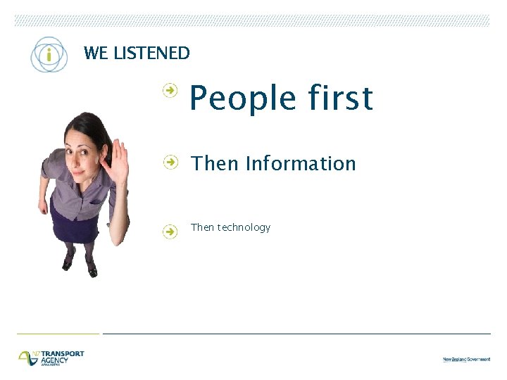 WE LISTENED People first Then Information Then technology 