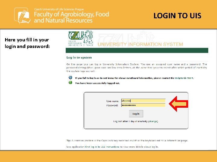 LOGIN TO UIS Here you fill in your login and password: LOGIN TO UIS Here you fill in your login and password: