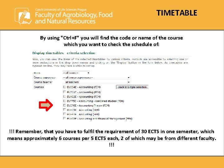 TIMETABLE By using "Ctrl+F" you will find the code or name of the course TIMETABLE By using "Ctrl+F" you will find the code or name of the course