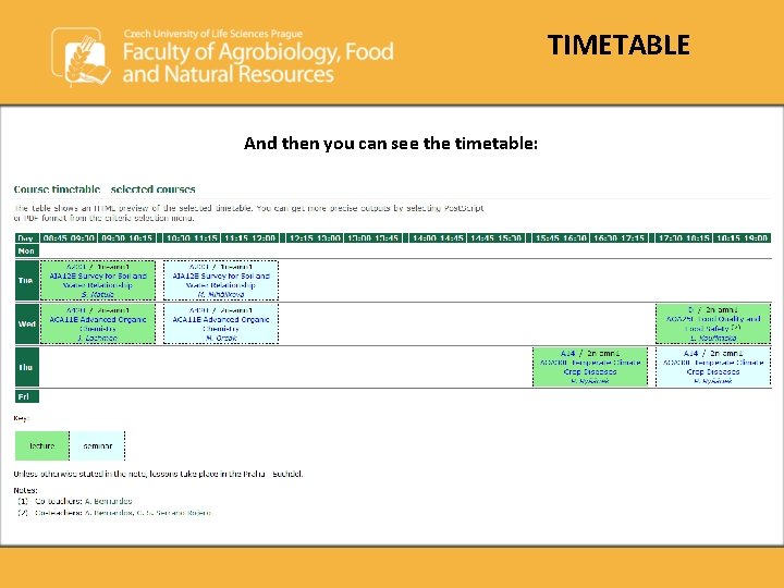 TIMETABLE And then you can see the timetable: TIMETABLE And then you can see the timetable: