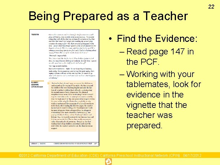 Being Prepared as a Teacher • Find the Evidence: – Read page 147 in Being Prepared as a Teacher • Find the Evidence: – Read page 147 in