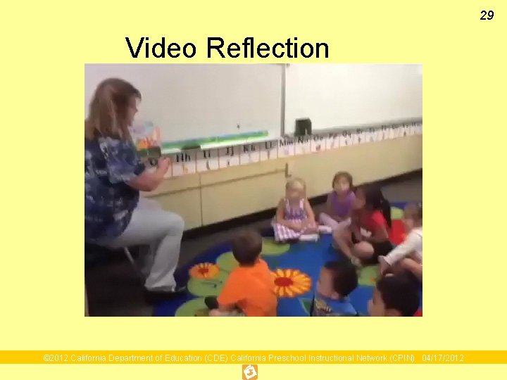29 Video Reflection © 2012 California Department of Education (CDE) California Preschool Instructional Network 29 Video Reflection © 2012 California Department of Education (CDE) California Preschool Instructional Network
