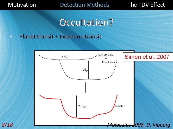 Motivation Detection Methods The TDV Effect Occultation? • Planet transit + Exomoon transit Simon