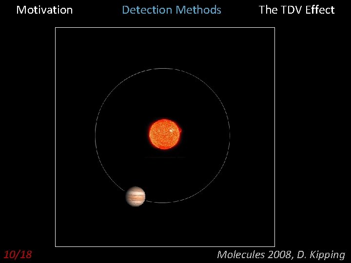 Motivation 10/18 Detection Methods The TDV Effect Molecules 2008, D. Kipping 