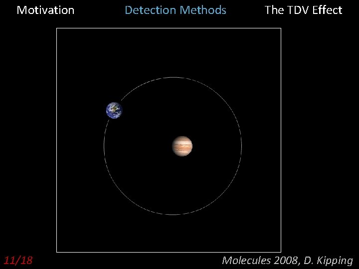 Motivation 11/18 Detection Methods The TDV Effect Molecules 2008, D. Kipping 