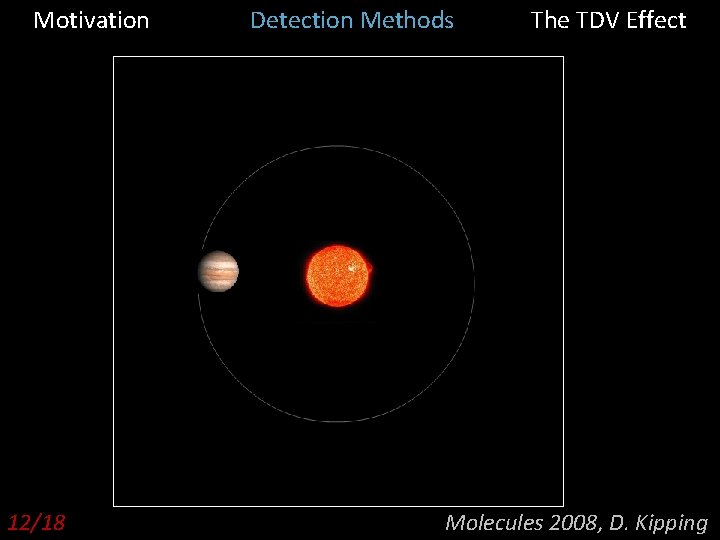 Motivation 12/18 Detection Methods The TDV Effect Molecules 2008, D. Kipping 
