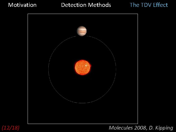 Motivation (12/18) Detection Methods The TDV Effect Molecules 2008, D. Kipping 