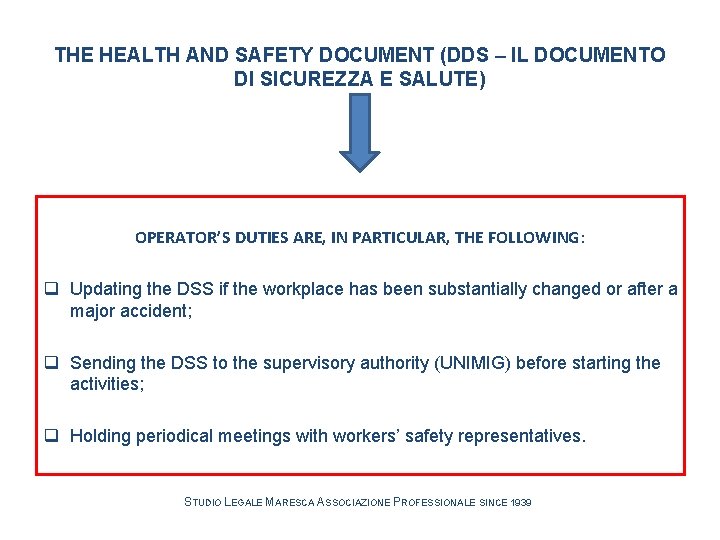 THE HEALTH AND SAFETY DOCUMENT (DDS – IL DOCUMENTO DI SICUREZZA E SALUTE) OPERATOR’S THE HEALTH AND SAFETY DOCUMENT (DDS – IL DOCUMENTO DI SICUREZZA E SALUTE) OPERATOR’S