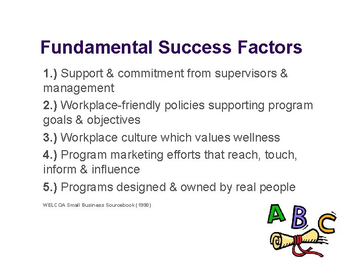 Fundamental Success Factors 1. ) Support & commitment from supervisors & management 2. )