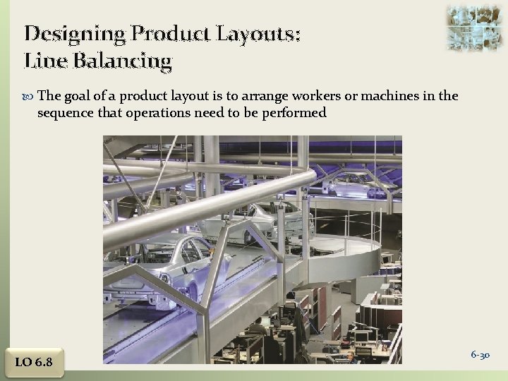 Designing Product Layouts: Line Balancing The goal of a product layout is to arrange