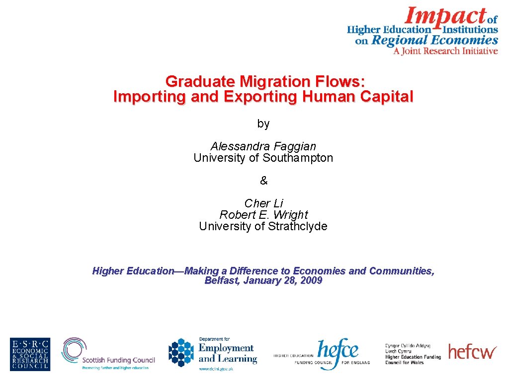 Graduate Migration Flows: Importing and Exporting Human Capital by Alessandra Faggian University of Southampton