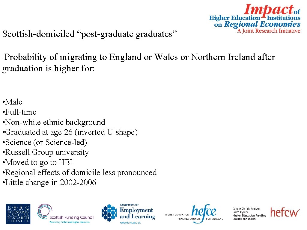 Scottish-domiciled “post-graduates” Probability of migrating to England or Wales or Northern Ireland after graduation