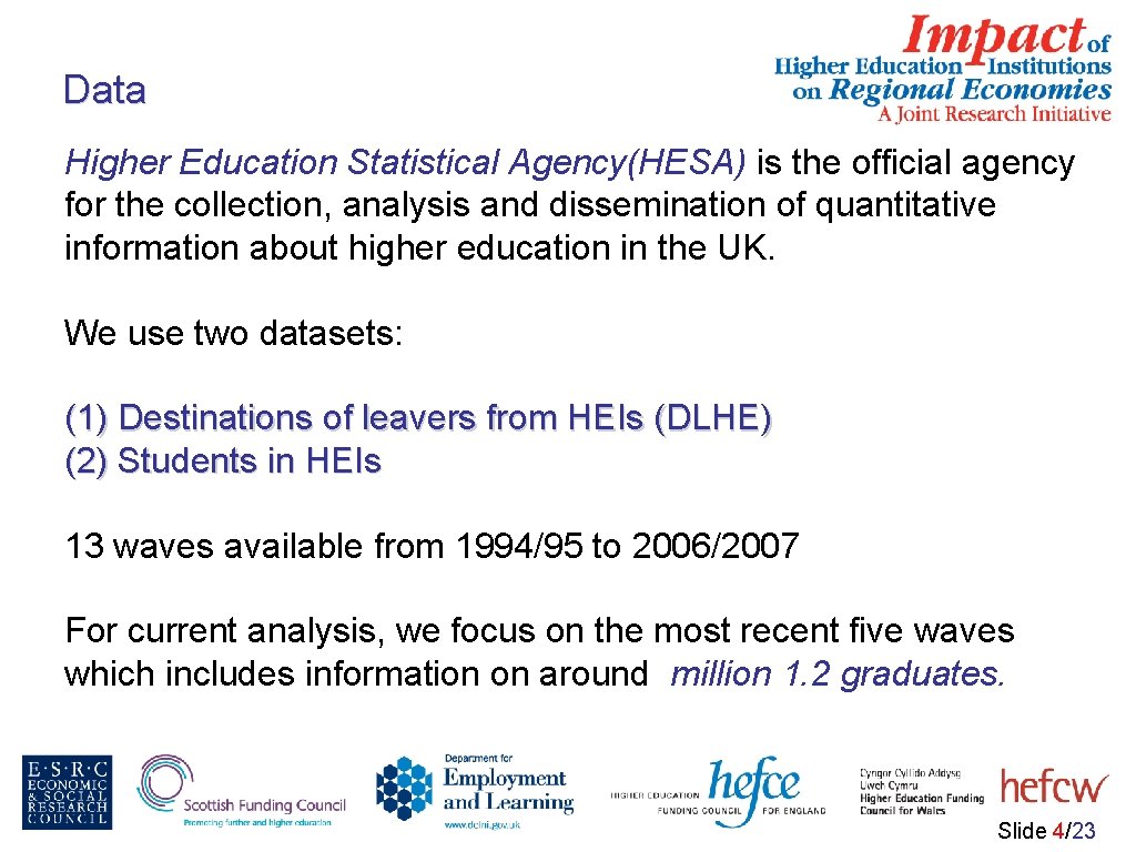 Data Higher Education Statistical Agency(HESA) is the official agency for the collection, analysis and