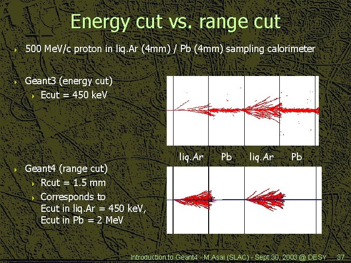 Energy cut vs. range cut 4 4 4 500 Me. V/c proton in liq.