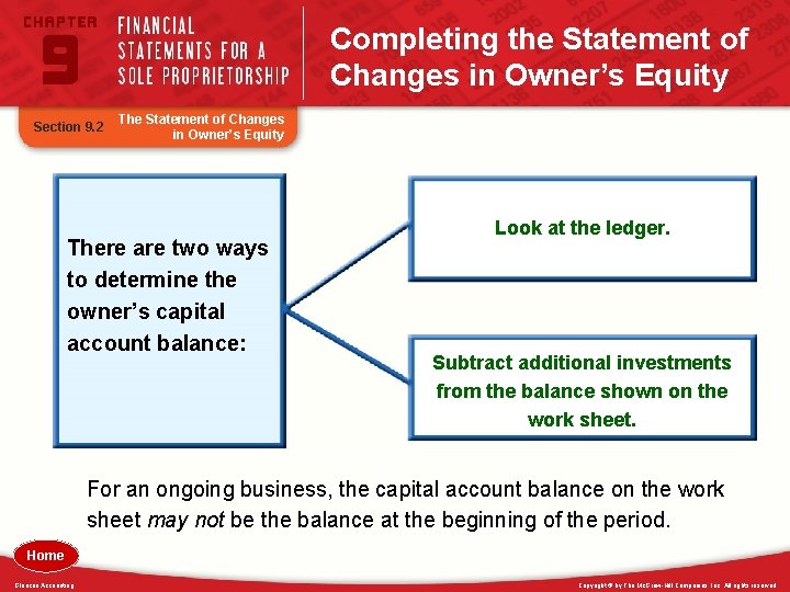 Completing the Statement of Changes in Owner’s Equity Section 9. 2 The Statement of Completing the Statement of Changes in Owner’s Equity Section 9. 2 The Statement of