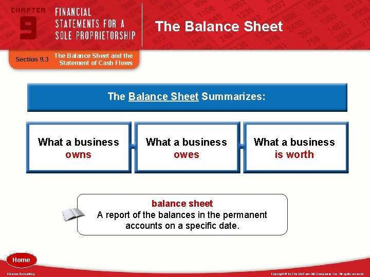 The Balance Sheet Section 9. 3 The Balance Sheet and the Statement of Cash