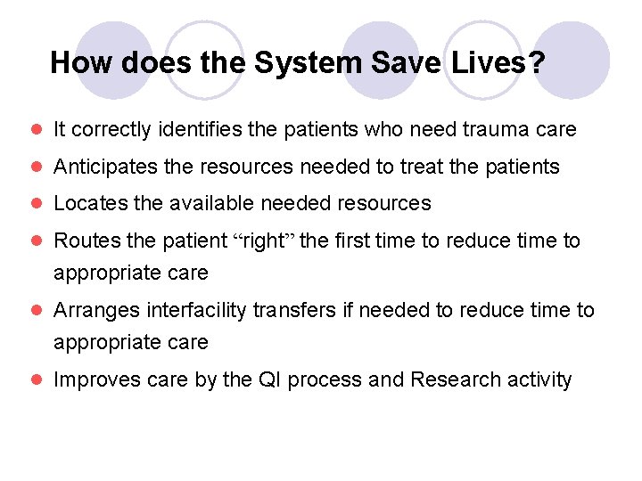 How does the System Save Lives? l It correctly identifies the patients who need