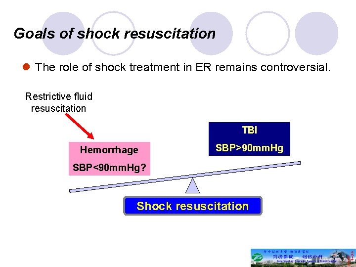 Goals of shock resuscitation l The role of shock treatment in ER remains controversial.