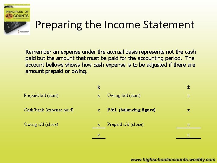 Preparing the Income Statement Remember an expense under the accrual basis represents not the