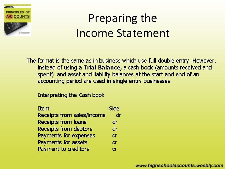 Preparing the Income Statement The format is the same as in business which use