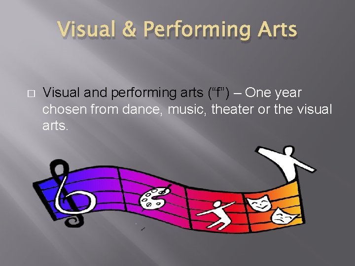 Visual & Performing Arts � Visual and performing arts (“f”) – One year chosen