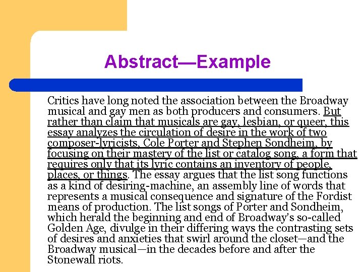Abstract—Example Critics have long noted the association between the Broadway musical and gay men