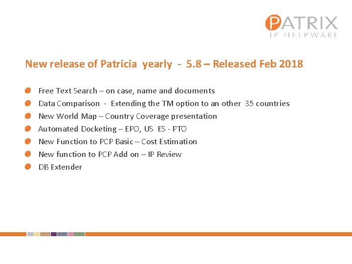 New release of Patricia yearly - 5. 8 – Released Feb 2018 Free Text