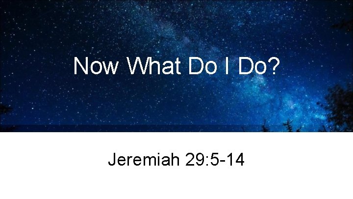 Now What Do I Do? Jeremiah 29: 5 -14 