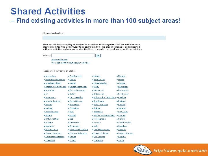 Shared Activities – Find existing activities in more than 100 subject areas! Shared Activities – Find existing activities in more than 100 subject areas!