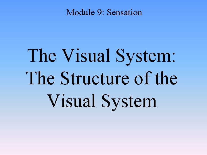 Module 9: Sensation The Visual System: The Structure of the Visual System 