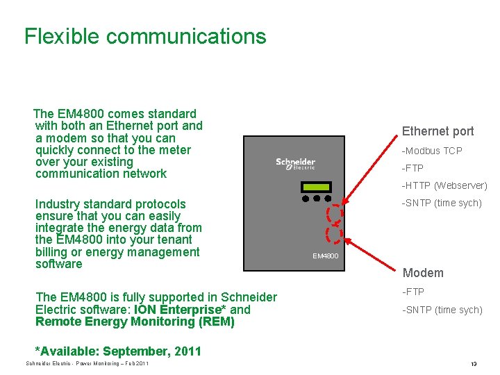 Flexible communications The EM 4800 comes standard with both an Ethernet port and a
