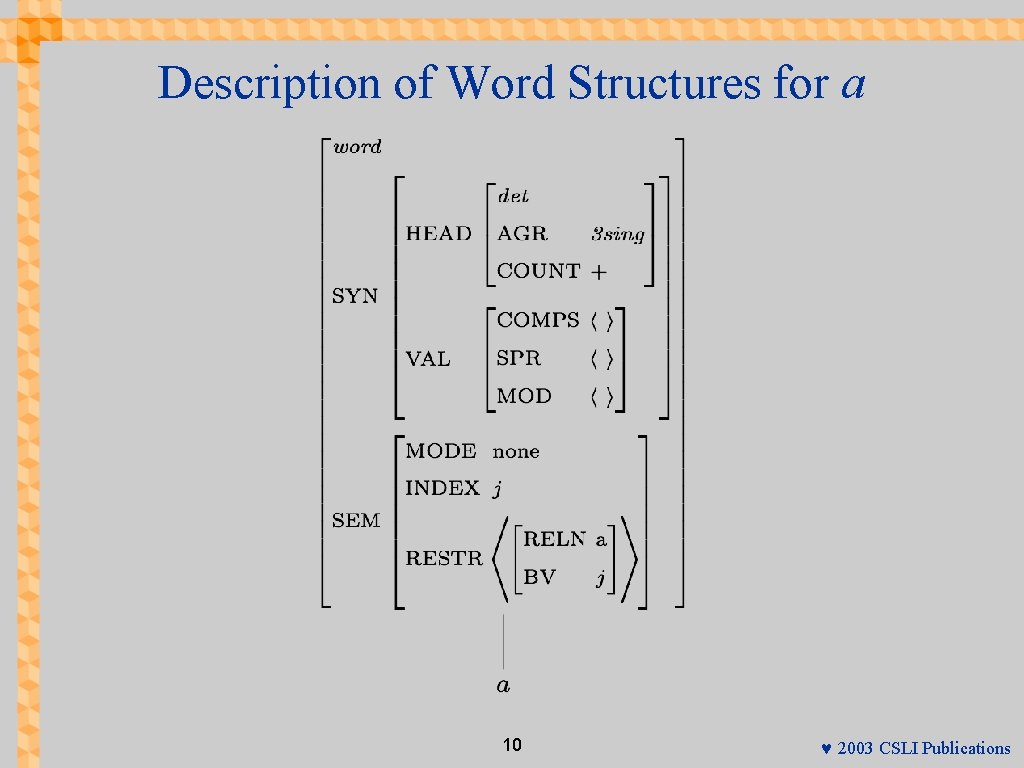 Description of Word Structures for a 10 © 2003 CSLI Publications 