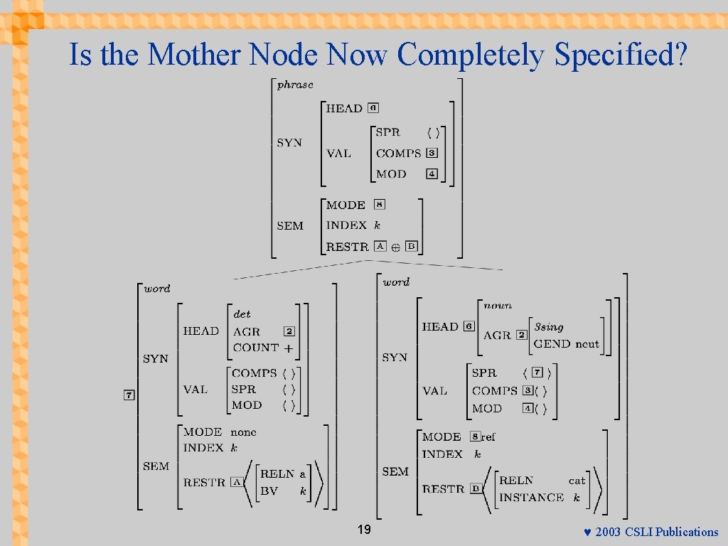 Is the Mother Node Now Completely Specified? 19 © 2003 CSLI Publications 
