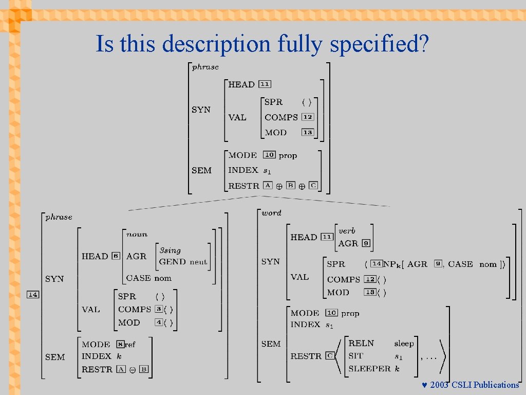 Is this description fully specified? © 2003 CSLI Publications 