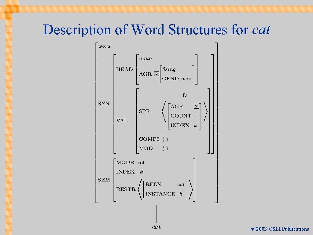 Description of Word Structures for cat © 2003 CSLI Publications 