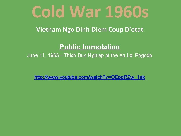 Cold War 1960 s Vietnam Ngo Dinh Diem Coup D’etat Public Immolation June 11,