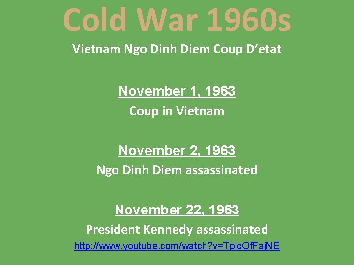 Cold War 1960 s Vietnam Ngo Dinh Diem Coup D’etat November 1, 1963 Coup