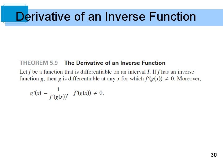 Derivative of an Inverse Function 30 