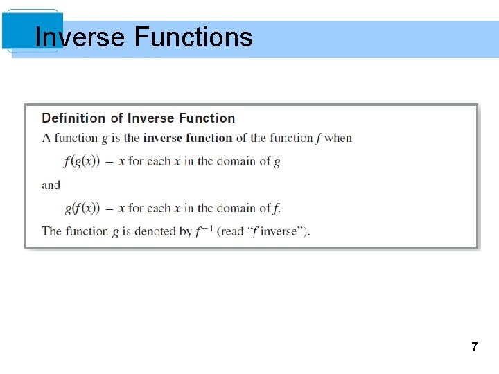Inverse Functions 7 