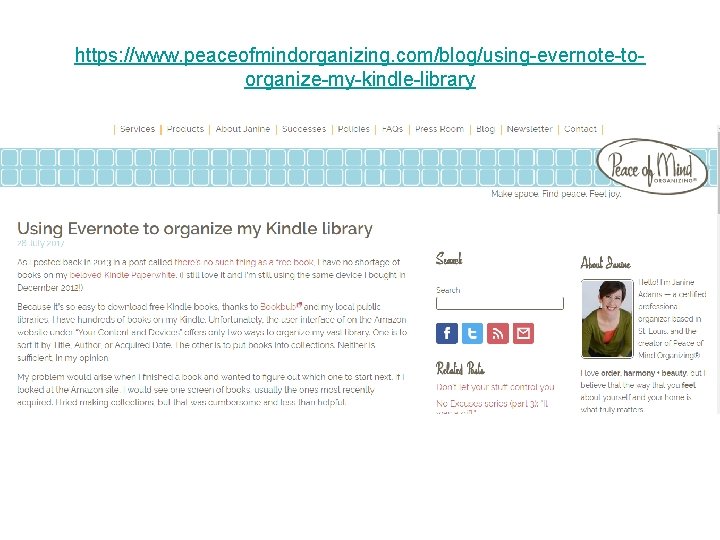 https: //www. peaceofmindorganizing. com/blog/using-evernote-toorganize-my-kindle-library 