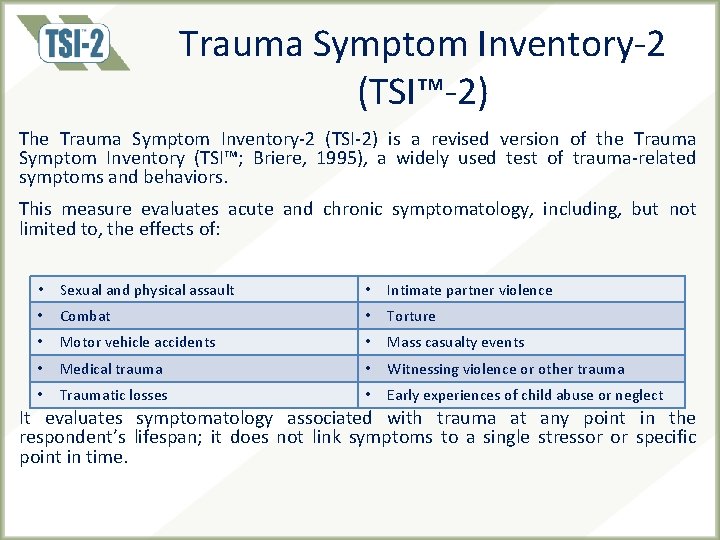 Trauma Inventory Development and Application of the Trauma Symptom Inventory2
