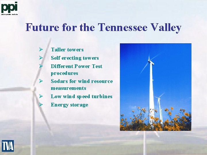 Future for the Tennessee Valley Ø Ø Ø Taller towers Self erecting towers Different