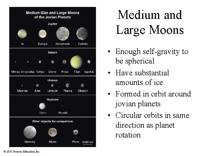 Medium and Large Moons • Enough self-gravity to be spherical • Have substantial amounts